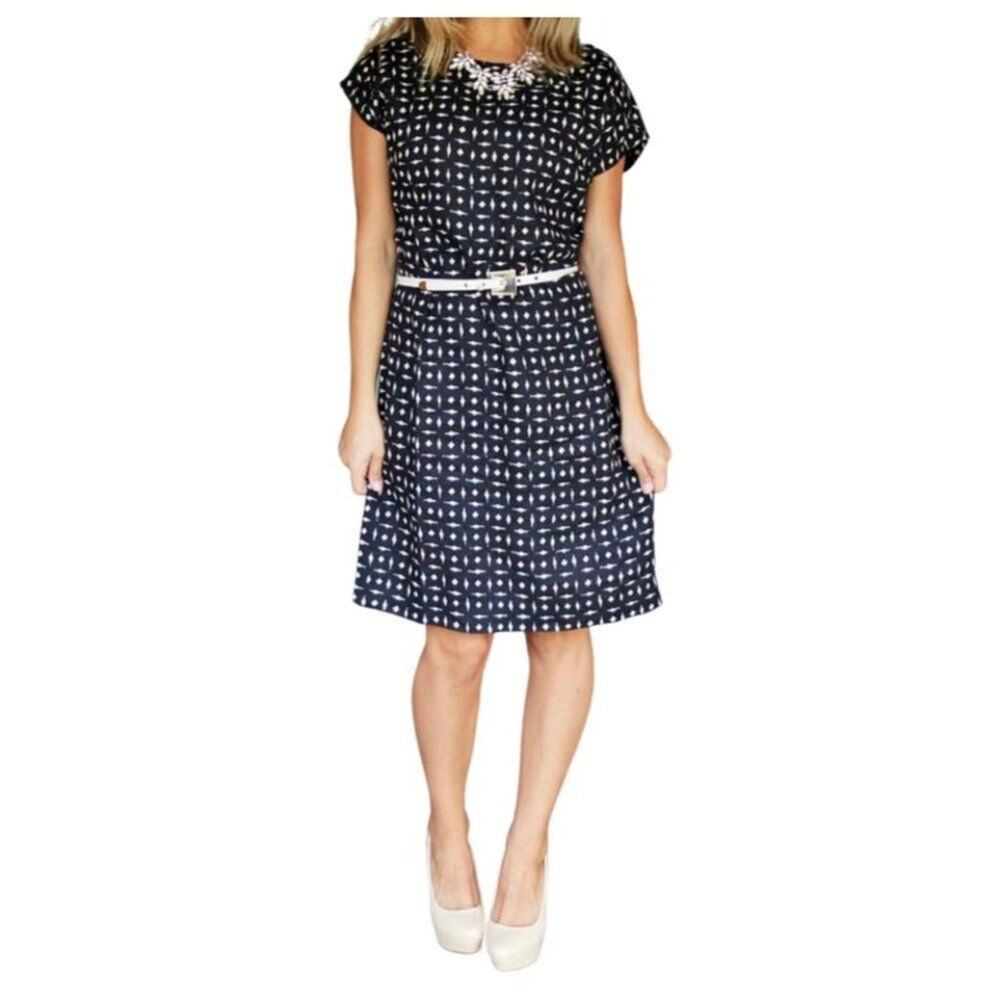 J Jill Geometric‎ Black Small Petite Scoop Neck Linen Shift Mini Dress Size XS
